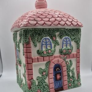 2x Charming Ceramic Cottage Cookie Jar